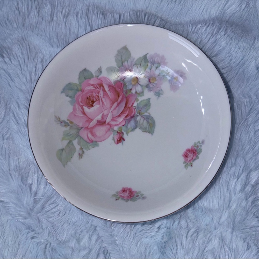 Antique Porcelain Pink Rose Bavaria Soup & Salad Bowl Home Decor Display Plate